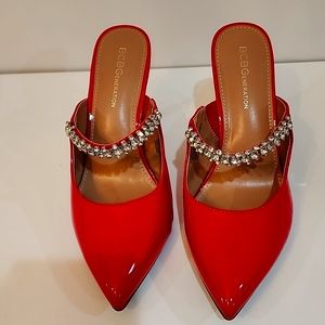 Red Patent Leather Slides with rhinestone strap